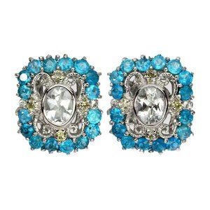 Apatite Aquamarine Earrings, Gemstone Vintage Earrings, Art Deco Earrings